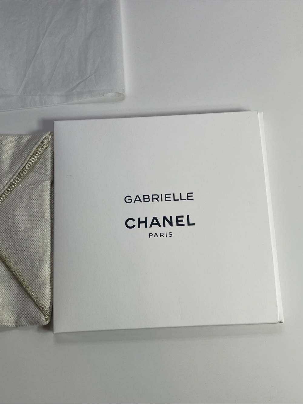 CHANEL Cream Gabrielle Fabric Pouch with Metal Plaque - Picture 8 of 9